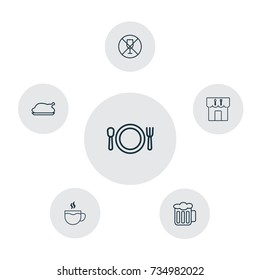 Eating Icons Set. Collection Of Restaurant, Chicken Fry, Alcohol Forbid And Other Elements. Also Includes Symbols Such As Pint, Eating, Beer.