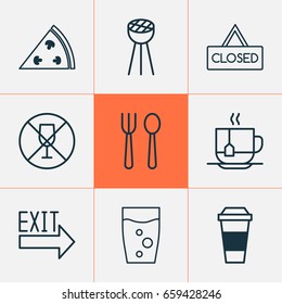 Eating Icons Set. Collection Of Soda Drink, Closed Placard, Eating House And Other Elements. Also Includes Symbols Such As Pizza, Placard, No.