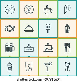 Eating Icons Set. Collection Of Tea, Ale, Board And Other Elements. Also Includes Symbols Such As Martini, No, Ale.