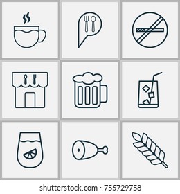 Eating Icons Set. Includes Icons Such As Fried Poultry, Lemonade, Ale And Other.