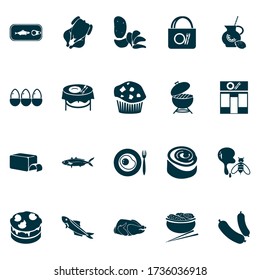 Eating icons set with omelette, sausage, barbecue and other cafe elements. Isolated vector illustration eating icons.