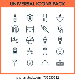 Eating Icons Set With Platter, Food Mapping, Bowl And Other Food Mapping Elements. Isolated Vector Illustration Eating Icons.