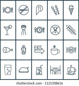 Eating icons set with table, plant, coffee cup and other hot drink elements. Isolated vector illustration eating icons.