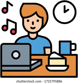 Eating infront of laptop, work from home related vector