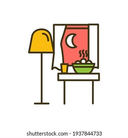 Eating Late At Night Time RGB Color Icon. Uncontrolled Eating. Gastric Issues And Heart Disease Risk. Weight Gaining. Late-night Snacking. Undigested Calories. Isolated Vector Illustration