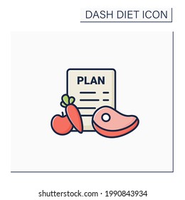 Eating Plan Color Icon.Healthy Diet Plan For Breakfast,dinner,lunch.Including Vegetables Like Carrot, Fruits,meat. Time Restricted Eating.Dash Diet Concept.Isolated Vector Illustration