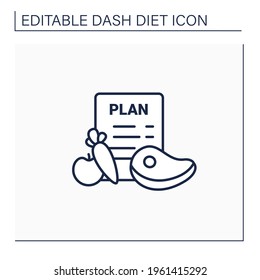 Eating Plan Line Icon.Healthy Diet Plan For Breakfast,dinner,lunch.Including Vegetables Like Carrot, Fruits,meat. Time Restricted Eating.Dash Diet Concept.Isolated Vector Illustration.Editable Stroke