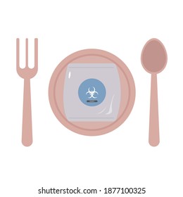 Eating plastic. Plastic pollution issue in everyday life.
