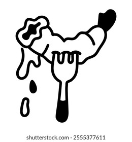 Eating prawn with fork, hand drawn icon 
