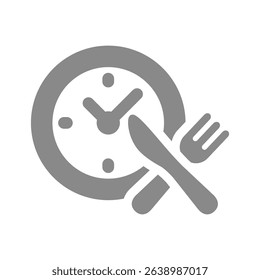 Eating regimen and timing, clock with fork and knife. Diet plan, dietary regime and fasting vector icon.