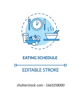 Eating schedule concept icon. Mindful eating, conscious food consumption idea thin line illustration. Nutrition plan, balanced diet. Vector isolated outline RGB color drawing. Editable stroke