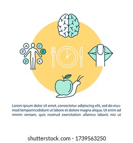Eating schedule concept icon with text. Healthy nutrition, silent eating, ingestion control. PPT page vector template. Brochure, magazine, booklet design element with linear illustrations