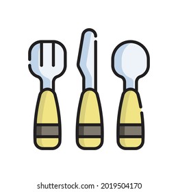 Essensset Symbol Vektorgrafik Illustration. Flaches Outline Cartoon. Icon-Konzept für Reisen und Tourismus isolierter Premium-Vektorgrafik
