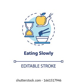 Eating slowly concept icon. Mindful nutrition idea thin line illustration. Thorough and attentive food consumption, enjoying meal. Vector isolated outline RGB color drawing. Editable stroke