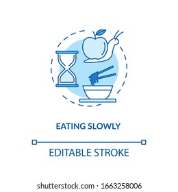 Eating slowly concept icon. Mindful nutrition idea thin line illustration. Thorough and attentive food consumption, enjoying meal. Vector isolated outline RGB color drawing. Editable stroke