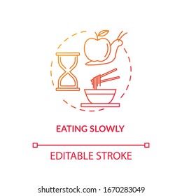 Eating slowly concept icon. Mindful nutrition idea thin line illustration. Thorough and attentive food consumption, enjoying meal. Vector isolated outline RGB color drawing