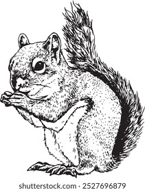 Eating squirrel - hand drawn realistic vector critter illustration