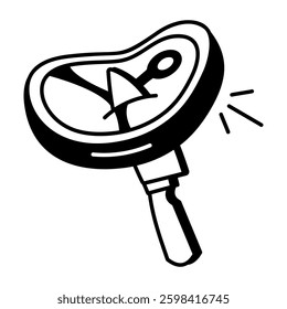 Eating steak with a fork, a doodle style icon 
