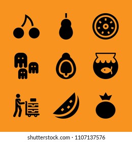 eating, strawberry, jellyfishes and blue icon set. Vector illustration for web and design.