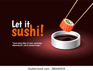 Eating sushi illustration template. Japanese food.