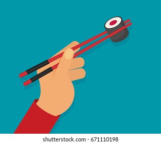 Eating sushi. Vector flat design