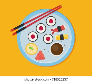 Eating sushi. Vector flat design