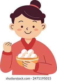 Eating tangyuan illustration, sweet rice balls, for good luck