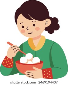 Eating tangyuan, sweet rice balls, for good luck illustration