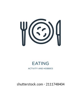 icono de la línea delgada. íconos lineales de almuerzo, cena de actividad y hobbies concepto de señalización de contorno aislado. Elemento de símbolo de ilustración vectorial para diseño web y aplicaciones.