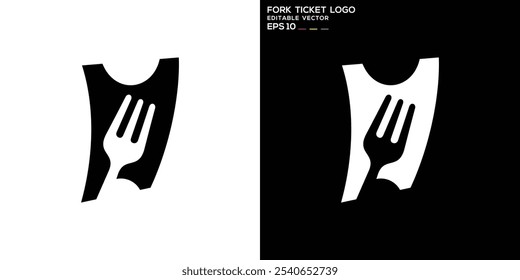 Diseño de logo de boletos de comida. Tenedor, restaurante, comida. Plantilla, icono, símbolo, Vector EPS 10