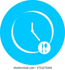 Eating time, clock, watch in blue circle icon. Concept of UI design elements.  