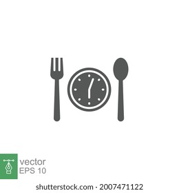 Eating time for iftar and ramadan icon. Ramadan kareem. Set of Fasting Ramadan and Eid Mubarak celebration. Food fasting with clock symbol. Glyph Vector illustration design on white background. EPS 10