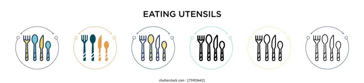 Eating utensils icon in filled, thin line, outline and stroke style. Vector illustration of two colored and black eating utensils vector icons designs can be used for mobile, ui, web