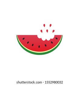 Eating watermelon half slice with seed isolated on white background.Simple shape.Design for clip art.Summer concept.