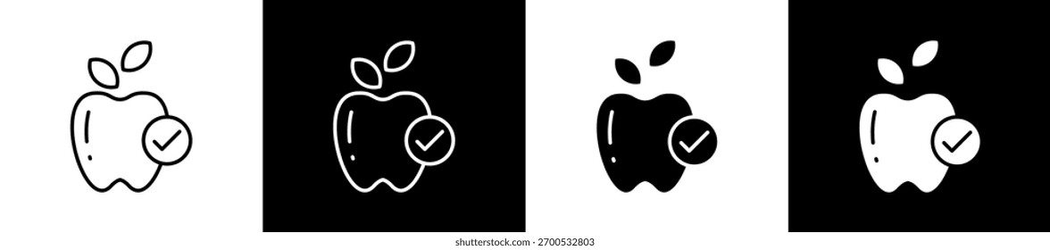 Icono de comer bien establecido en línea y estilo de glifo sobre fondo blanco y negro