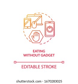 Icono de concepto de comer sin gadget. Consciente ilustración de la idea de nutrición delgada. Consumo de alimentos atento. Comida sin distracciones. Dibujo de color RGB con contorno aislado del vector
