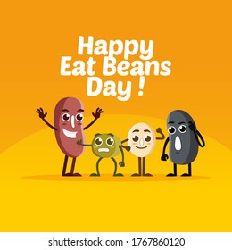 Essen Bohnen Day Konzept mit vier 
 Cute Beans Character