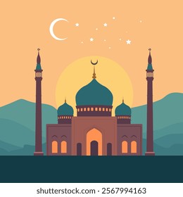 eautiful Mosque Illustration With sunset