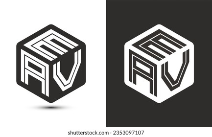 EAV letter logo design with illustrator cube logo, vector logo modern alphabet font overlap style. Premium Business logo icon. White color on black background
