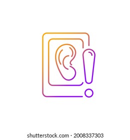 Eavesdropping On Mobile Devices Gradient Linear Vector Icon. Spying With Smartphone Microphone. Spyware Application. Thin Line Color Symbols. Modern Style Pictogram. Vector Isolated Outline Drawing