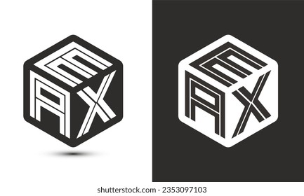 Diseño del logotipo de letras EAX con el logotipo del cubo ilustrador, logotipo vectorial estilo moderno de superposición de tipos de letra del alfabeto. Icono del logotipo de Premium Business. Color blanco sobre fondo negro