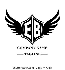 EB A bold winged shield emblem with customizable initials A-Z. Sleek black-and-white vector, perfect for branding, sports teams, motorcycle clubs, gaming,apparel and High-quality
