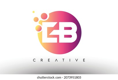 EB Dots Bubbles Letters in a Circle. EB Letter Design Logo with Purple Orange Colors Vector Illustration.
