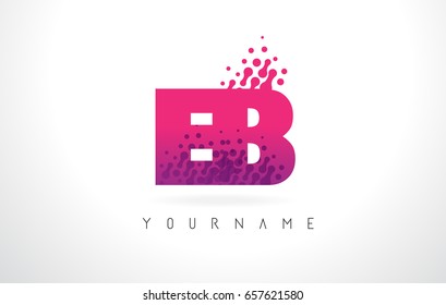 EB E B Letter Logo with Pink Letters and Purple Color Particles Dots Design.