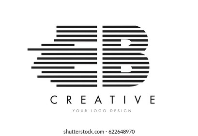 EB E B Zebra Letter Logo Design with Black and White Stripes Vector