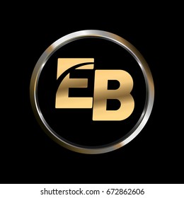 eb initial letter logo inside circle shape, eb inside o rounded lowercase logo gold silver
