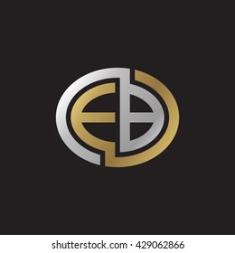 EB initial letters looping linked ellipse elegant logo golden silver black background