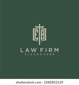 EB initial monogram for law firm with sword and shield logo image