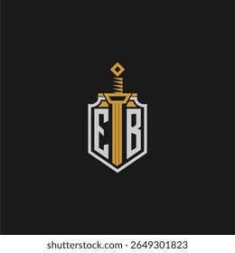 Monograma inicial EB para imagem de escudo e espada