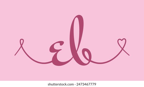 EB initial wedding monogram calligraphy vector illustration. Hand drawn lettering e and b love logo design for valentines day poster, greeting card, photo album, banner print or tattoo.